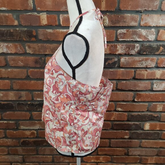 Vintage Old Navy Pink Floral Stretch Halter Top Feminine Y2K Summer Women's L - Picture 3 of 5